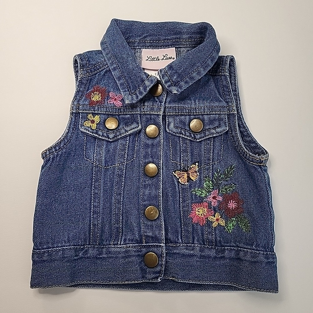 LITTLE LASS Infant/Toddler Embroidered Denim Vest Size 12mo
